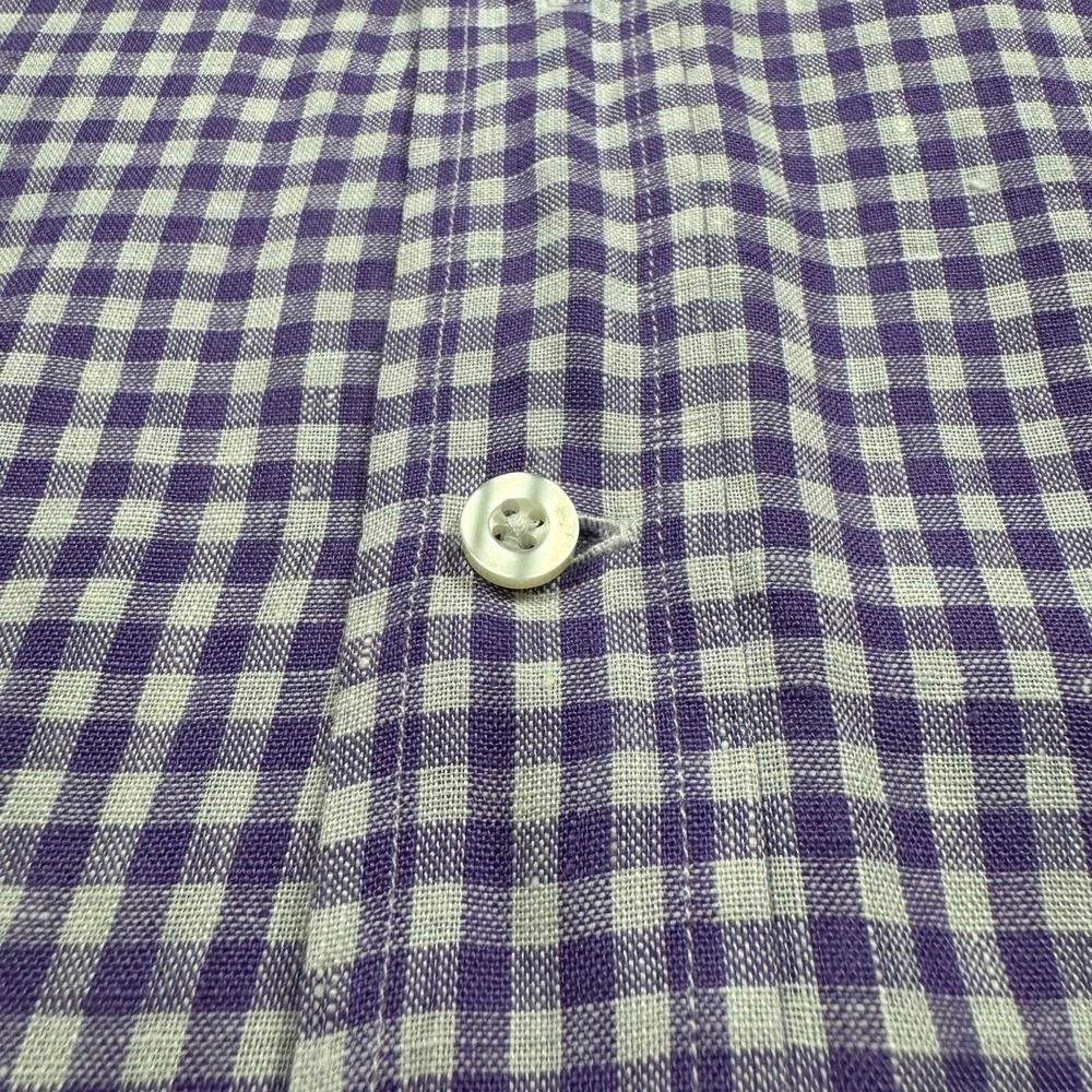 Luigi Baldo Shirt Men's XLT 100% Linen Long Sleeve Purple Check Plaid - Picture 4 of 7